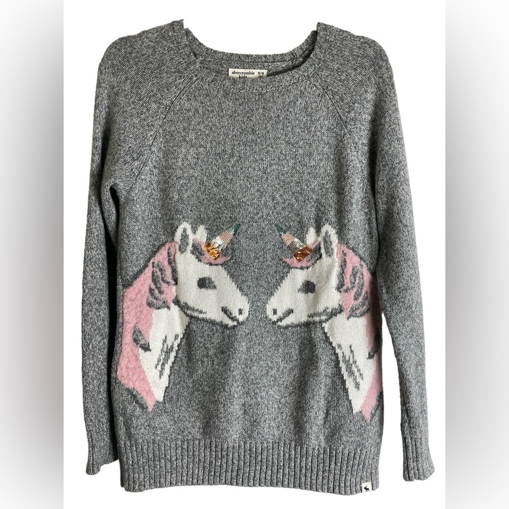 KIDS ABERCROMBIE UNICORN SWEATER SIZE 15/16 GREY